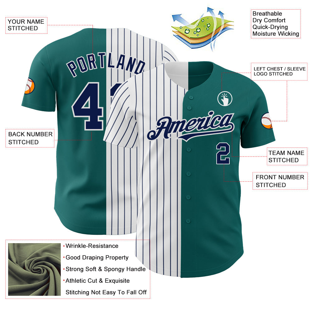 Custom Teal White-Navy Pinstripe Authentic Split Fashion Baseball Jersey - Sky-Custom