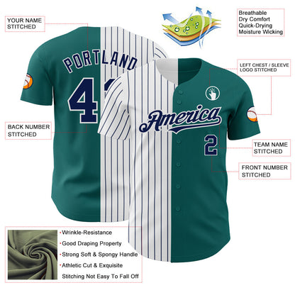Custom Teal White-Navy Pinstripe Authentic Split Fashion Baseball Jersey - Sky-Custom