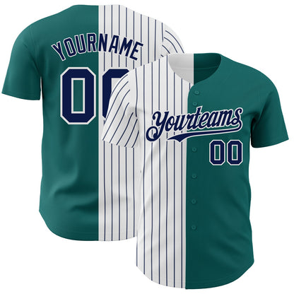 Custom Teal White-Navy Pinstripe Authentic Split Fashion Baseball Jersey - Sky-Custom