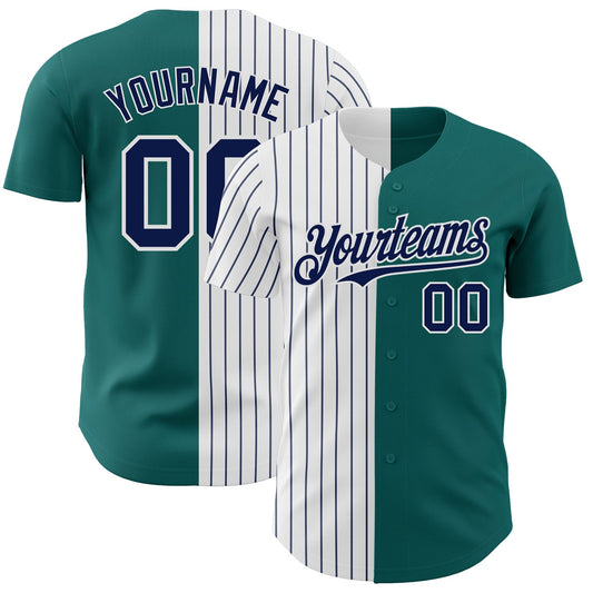 Custom Teal White-Navy Pinstripe Authentic Split Fashion Baseball Jersey - Sky-Custom