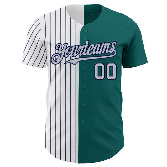 Custom Teal Gray-Navy Pinstripe Authentic Split Fashion Baseball Jersey - Sky-Custom