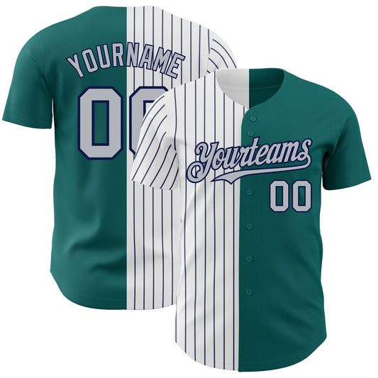 Custom Teal Gray-Navy Pinstripe Authentic Split Fashion Baseball Jersey - Sky-Custom