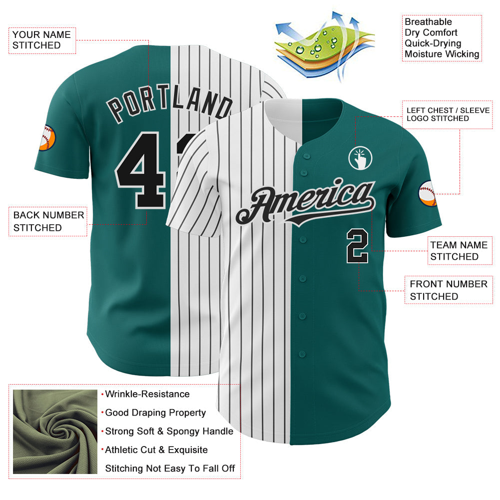 Custom Teal White-Black Pinstripe Authentic Split Fashion Baseball Jersey - Sky-Custom