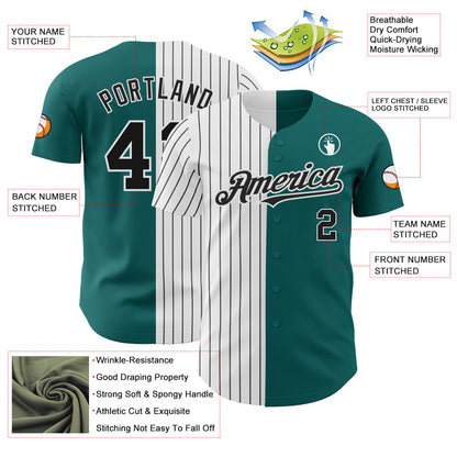 Custom Teal White-Black Pinstripe Authentic Split Fashion Baseball Jersey - Sky-Custom