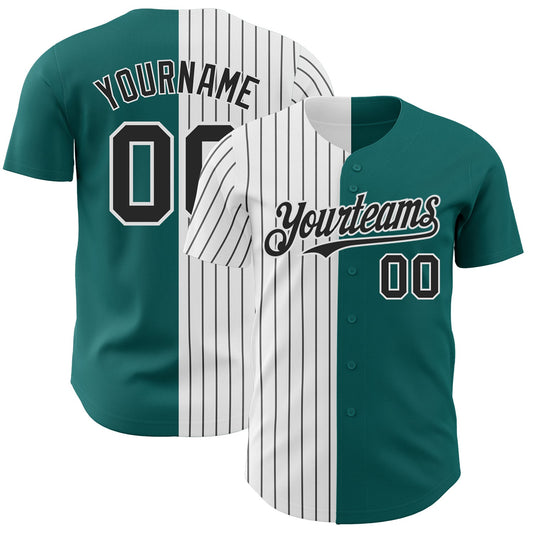 Custom Teal White-Black Pinstripe Authentic Split Fashion Baseball Jersey - Sky-Custom