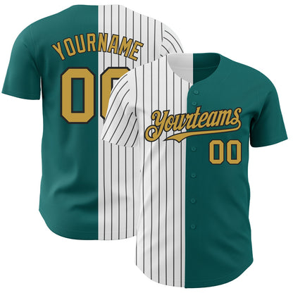 Custom Teal Old Gold-Black Pinstripe Authentic Split Fashion Baseball Jersey - Sky-Custom