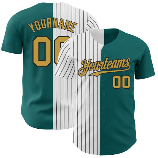 Custom Teal Old Gold-Black Pinstripe Authentic Split Fashion Baseball Jersey - Sky-Custom