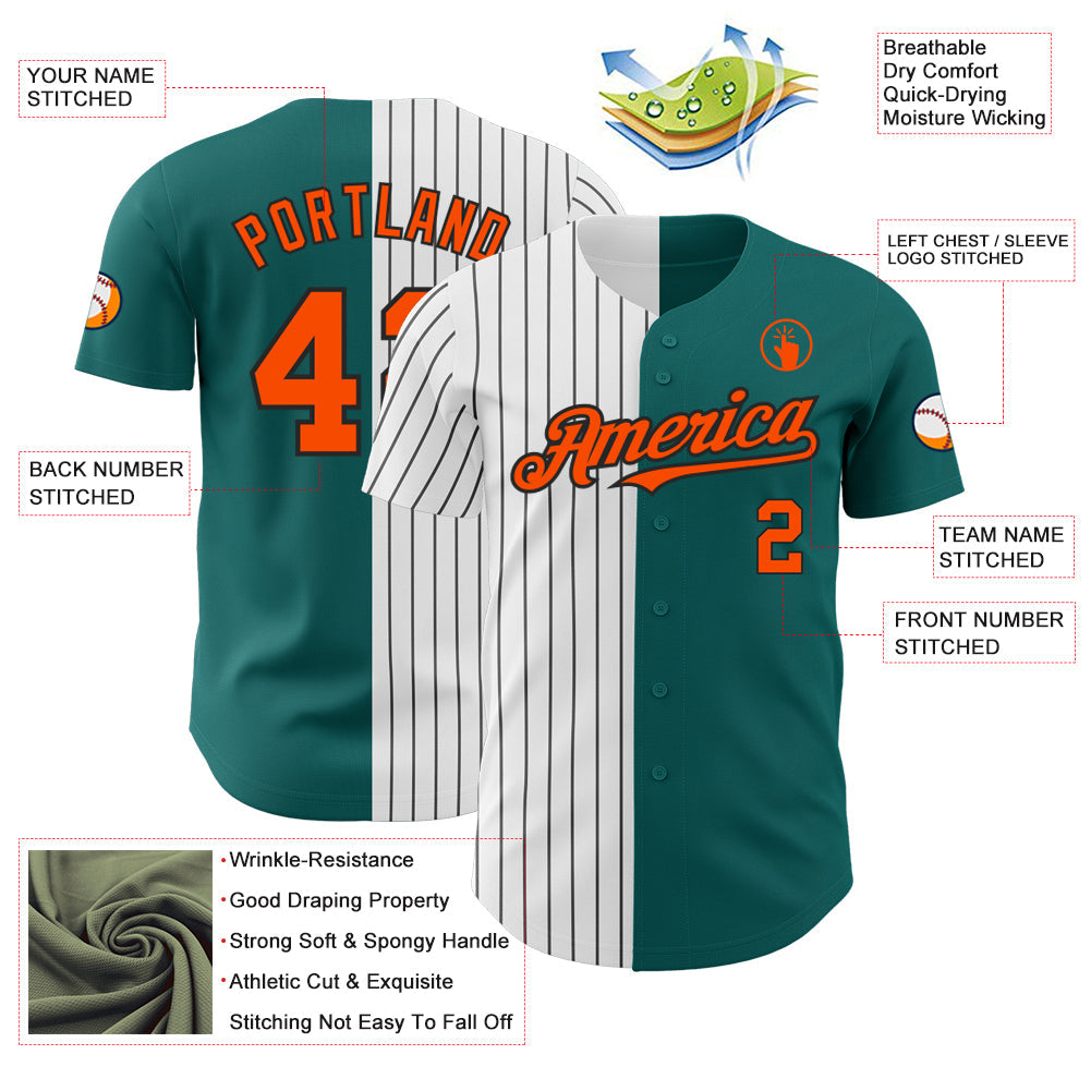 Custom Teal Orange-Black Pinstripe Authentic Split Fashion Baseball Jersey - Sky-Custom