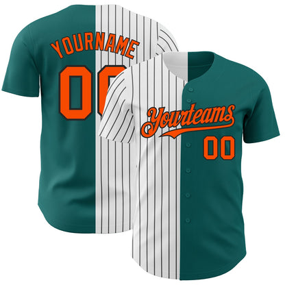 Custom Teal Orange-Black Pinstripe Authentic Split Fashion Baseball Jersey - Sky-Custom