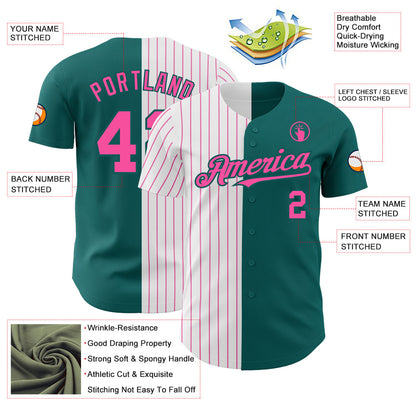 Custom Teal White-Pink Pinstripe Authentic Split Fashion Baseball Jersey - Sky-Custom