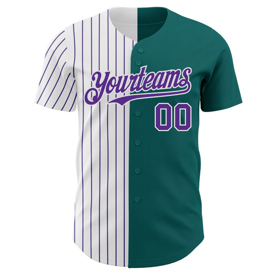 Custom Teal White-Purple Pinstripe Authentic Split Fashion Baseball Jersey - Sky-Custom