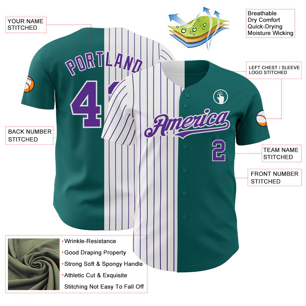 Custom Teal White-Purple Pinstripe Authentic Split Fashion Baseball Jersey - Sky-Custom