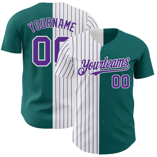 Custom Teal White-Purple Pinstripe Authentic Split Fashion Baseball Jersey - Sky-Custom