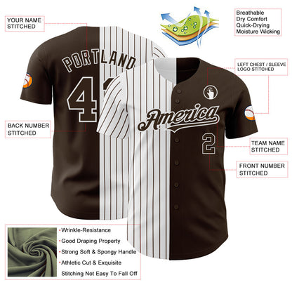 Custom Brown White-Brown Pinstripe Authentic Split Fashion Baseball Jersey - Sky-Custom