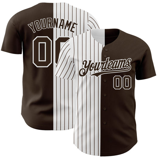 Custom Brown White-Brown Pinstripe Authentic Split Fashion Baseball Jersey - Sky-Custom