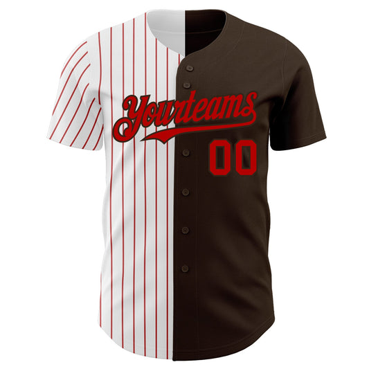 Custom Brown White-Red Pinstripe Authentic Split Fashion Baseball Jersey - Sky-Custom