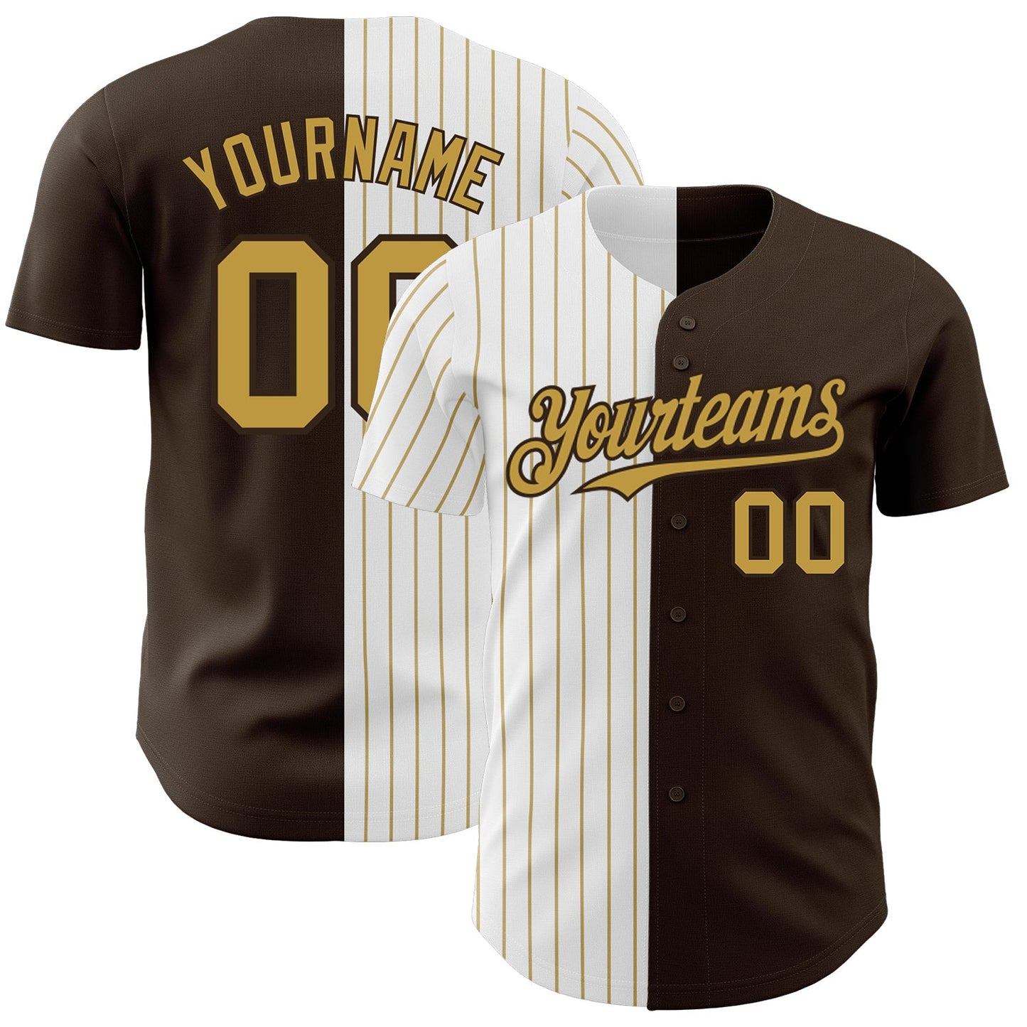 Custom Brown White-Old Gold Pinstripe Authentic Split Fashion Baseball Jersey - Sky-Custom