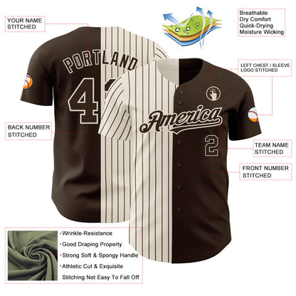 Custom Brown Cream-Brown Pinstripe Authentic Split Fashion Baseball Jersey - Sky-Custom