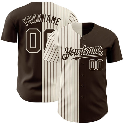 Custom Brown Cream-Brown Pinstripe Authentic Split Fashion Baseball Jersey - Sky-Custom
