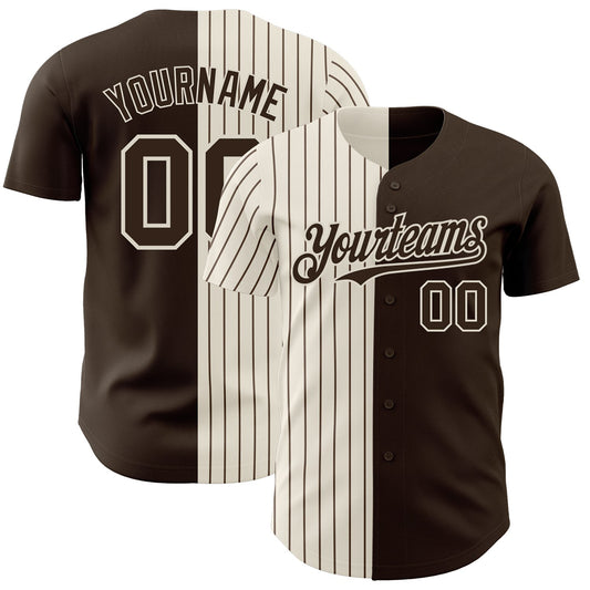 Custom Brown Cream-Brown Pinstripe Authentic Split Fashion Baseball Jersey - Sky-Custom