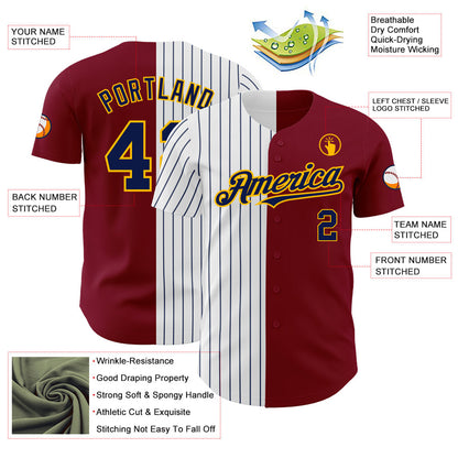 Custom Crimson Gold-Navy Pinstripe Authentic Split Fashion Baseball Jersey - Sky-Custom