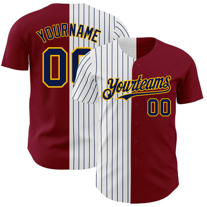 Custom Crimson Gold-Navy Pinstripe Authentic Split Fashion Baseball Jersey - Sky-Custom