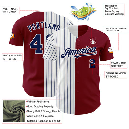 Custom Crimson White-Navy Pinstripe Authentic Split Fashion Baseball Jersey - Sky-Custom
