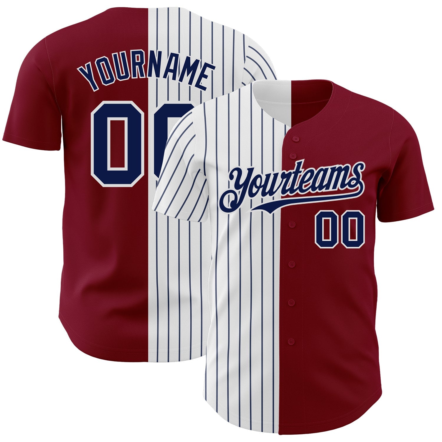 Custom Crimson White-Navy Pinstripe Authentic Split Fashion Baseball Jersey - Sky-Custom