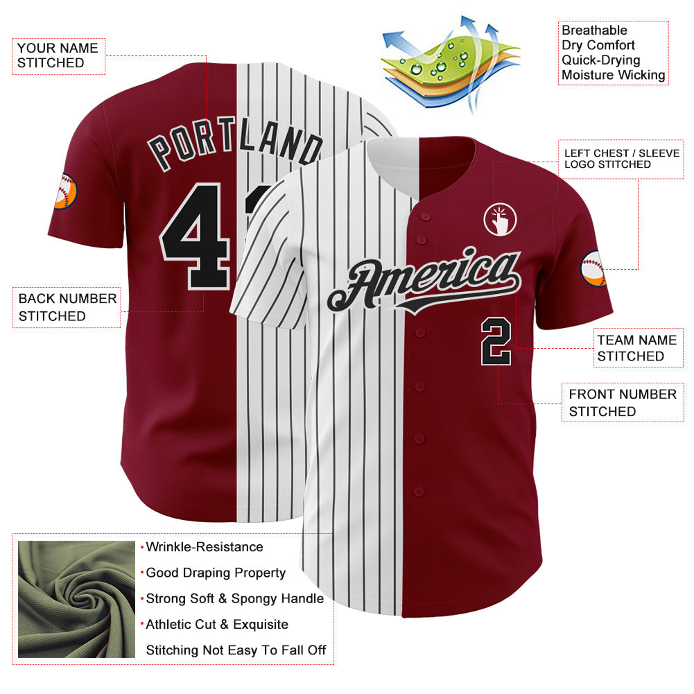 Custom Crimson White-Black Pinstripe Authentic Split Fashion Baseball Jersey - Sky-Custom