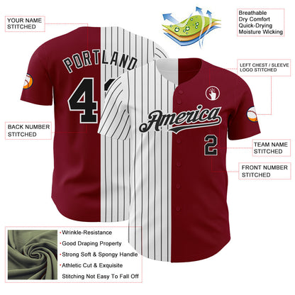 Custom Crimson White-Black Pinstripe Authentic Split Fashion Baseball Jersey - Sky-Custom