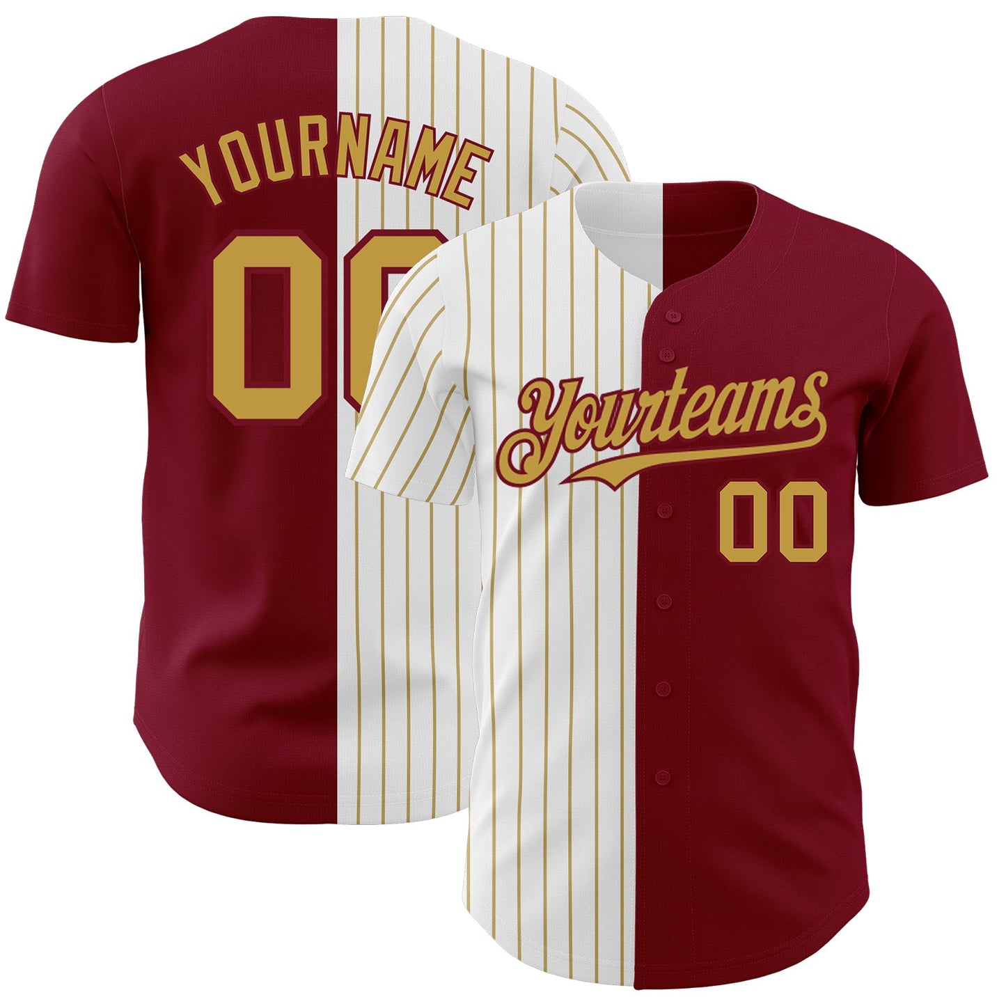 Custom Crimson White-Old Gold Pinstripe Authentic Split Fashion Baseball Jersey - Sky-Custom