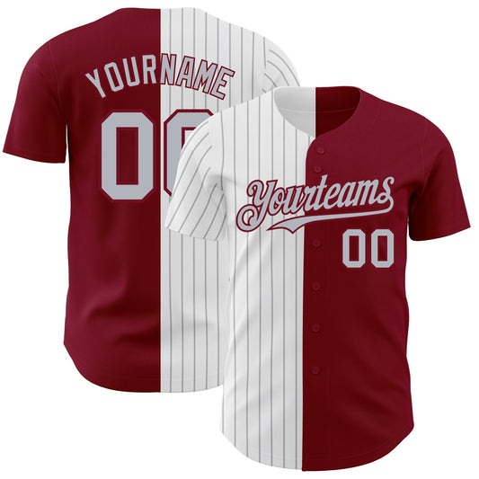 Custom Crimson White-Gray Pinstripe Authentic Split Fashion Baseball Jersey - Sky-Custom