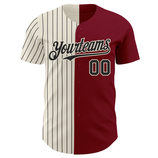Custom Crimson Cream-Black Pinstripe Authentic Split Fashion Baseball Jersey - Sky-Custom