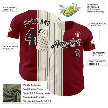 Custom Crimson Cream-Black Pinstripe Authentic Split Fashion Baseball Jersey - Sky-Custom