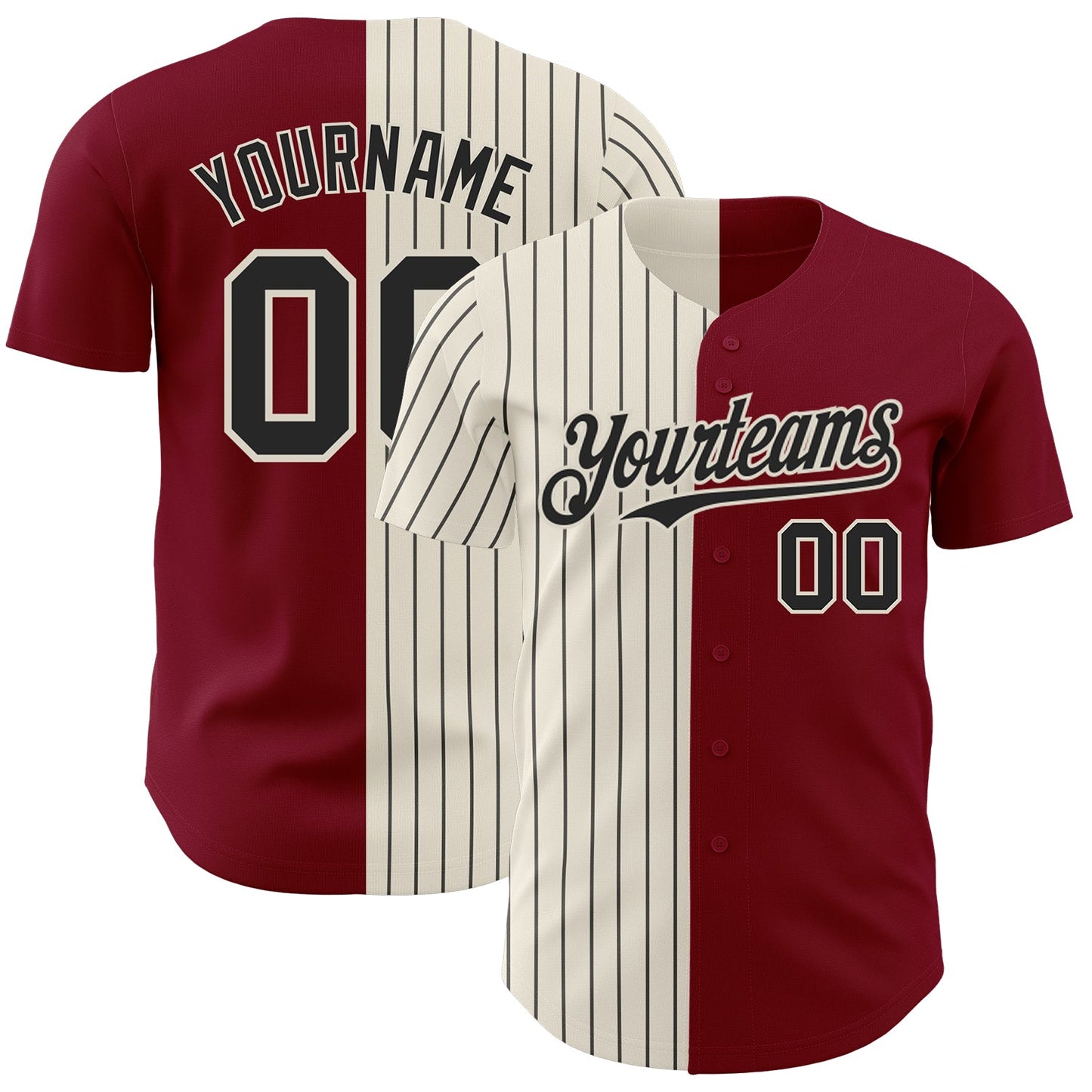 Custom Crimson Cream-Black Pinstripe Authentic Split Fashion Baseball Jersey - Sky-Custom