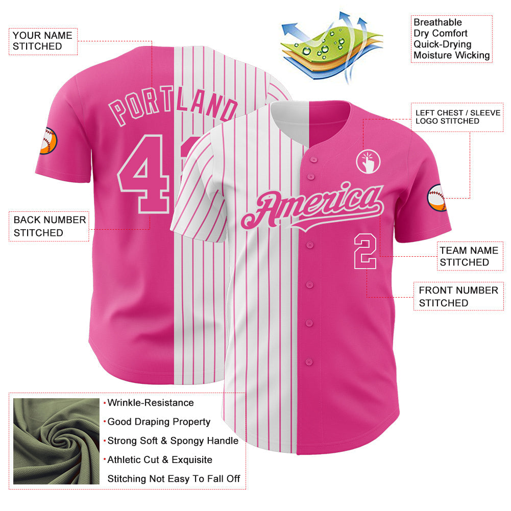 Custom Pink White-Pink Pinstripe Authentic Split Fashion Baseball Jersey - Sky-Custom