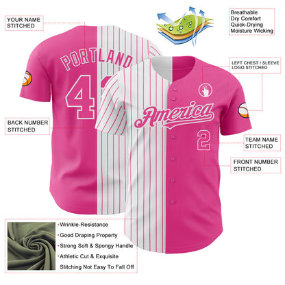 Custom Pink White-Pink Pinstripe Authentic Split Fashion Baseball Jersey - Sky-Custom