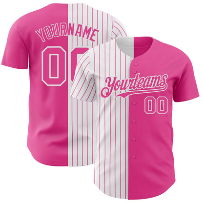 Custom Pink White-Pink Pinstripe Authentic Split Fashion Baseball Jersey - Sky-Custom