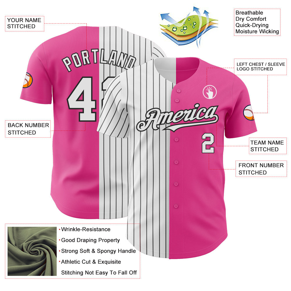 Custom Pink White-Black Pinstripe Authentic Split Fashion Baseball Jersey - Sky-Custom