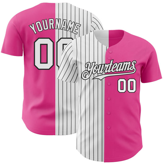 Custom Pink White-Black Pinstripe Authentic Split Fashion Baseball Jersey - Sky-Custom
