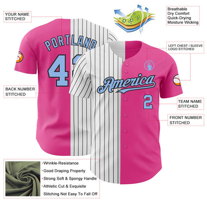Custom Pink Light Blue-Black Pinstripe Authentic Split Fashion Baseball Jersey - Sky-Custom