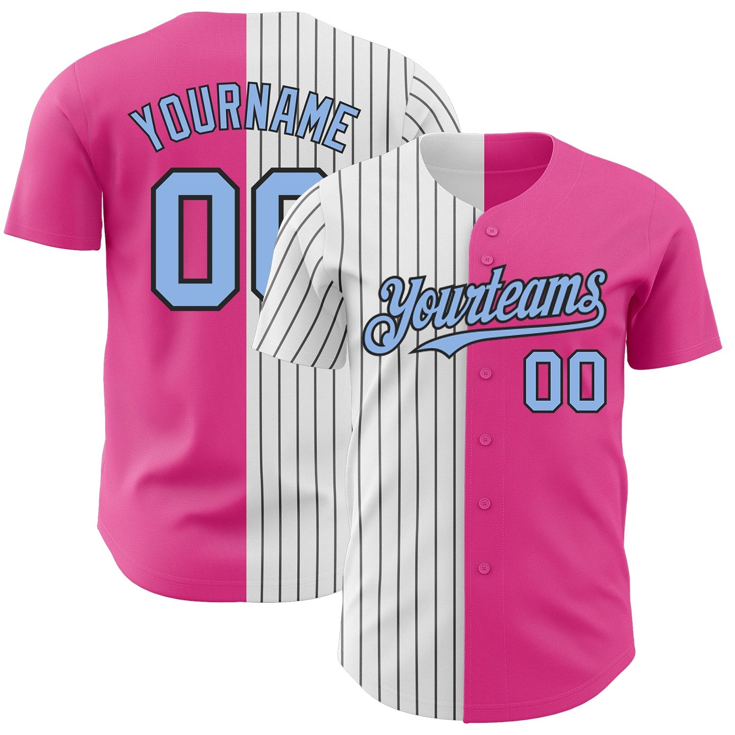 Custom Pink Light Blue-Black Pinstripe Authentic Split Fashion Baseball Jersey - Sky-Custom