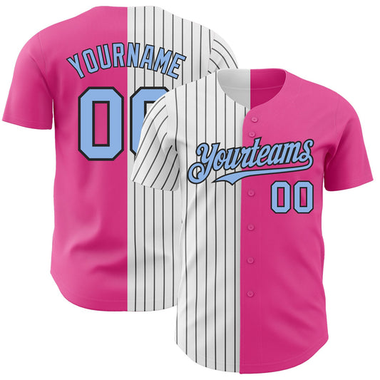 Custom Pink Light Blue-Black Pinstripe Authentic Split Fashion Baseball Jersey - Sky-Custom