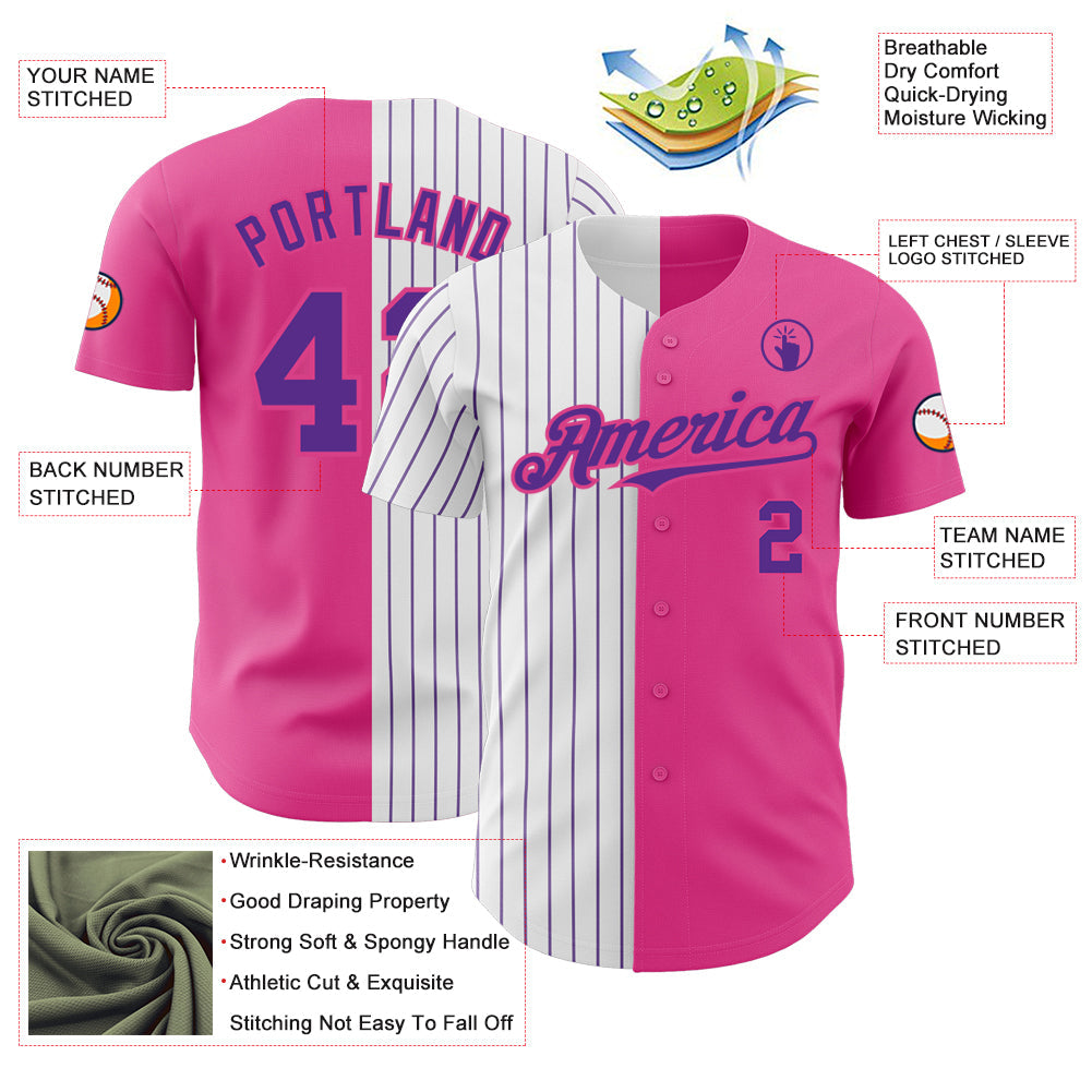 Custom Pink White-Purple Pinstripe Authentic Split Fashion Baseball Jersey - Sky-Custom