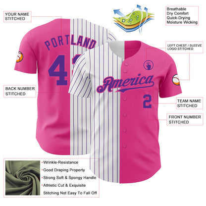 Custom Pink White-Purple Pinstripe Authentic Split Fashion Baseball Jersey - Sky-Custom