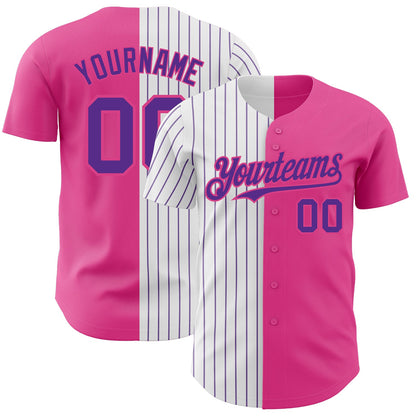 Custom Pink White-Purple Pinstripe Authentic Split Fashion Baseball Jersey - Sky-Custom