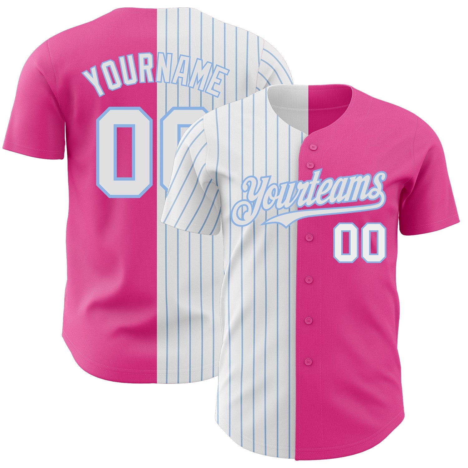 Custom Pink White-Light Blue Pinstripe Authentic Split Fashion Baseball Jersey - Sky-Custom