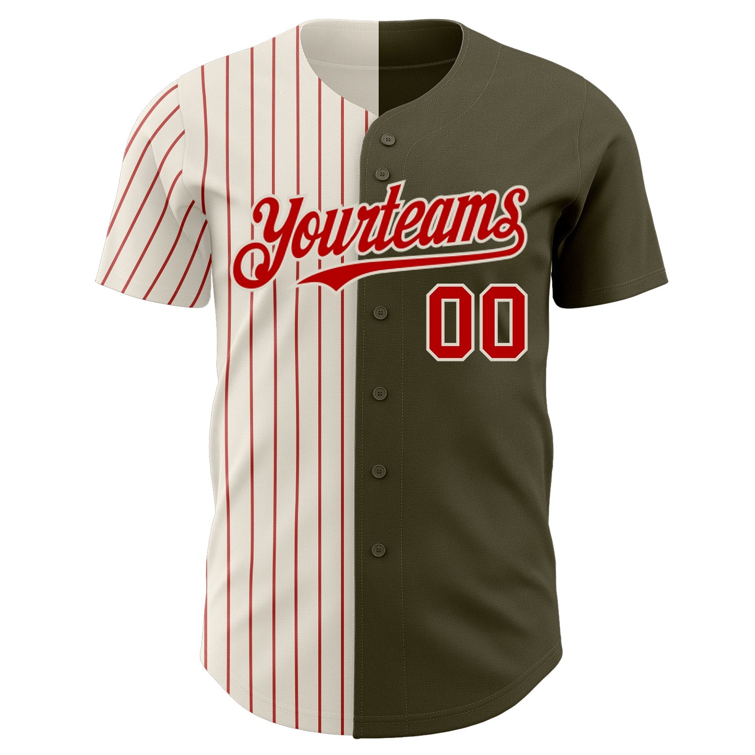 Custom Olive Cream-Red Pinstripe Authentic Split Fashion Salute To Service Baseball Jersey - Sky-Custom