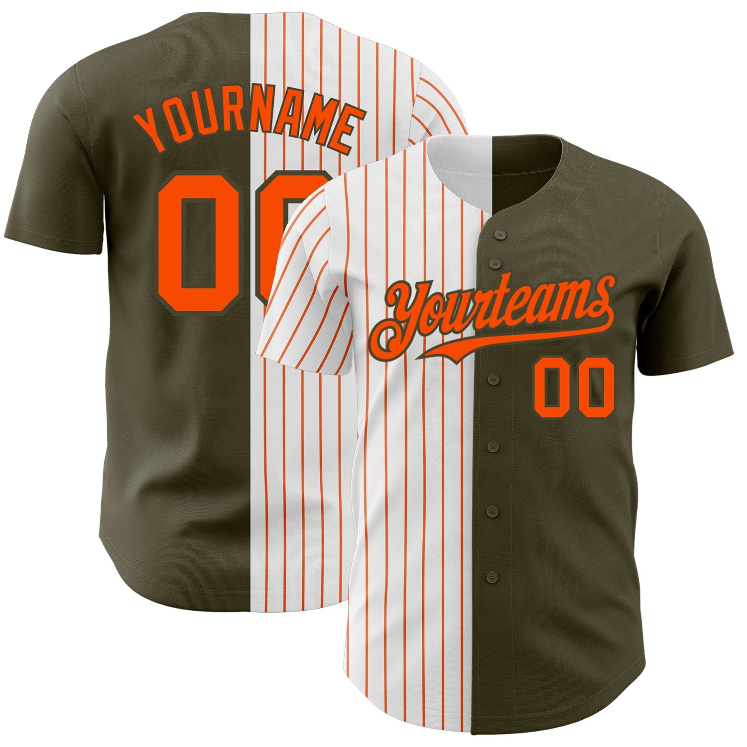 Custom Olive White-Orange Pinstripe Authentic Split Fashion Salute To Service Baseball Jersey - Sky-Custom
