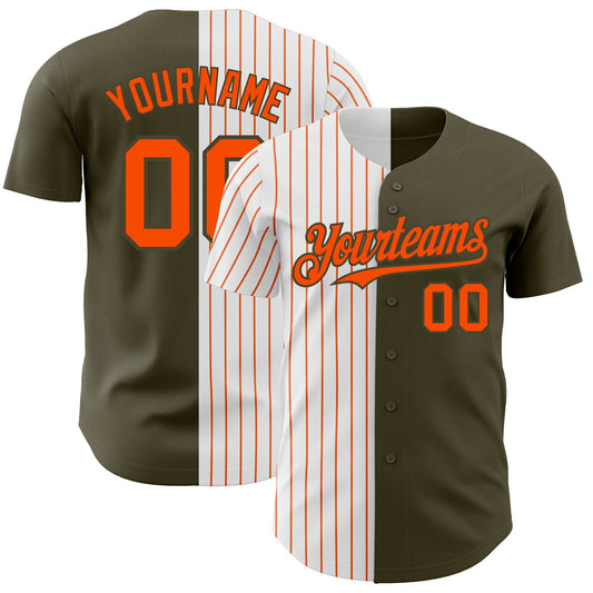 Custom Olive White-Orange Pinstripe Authentic Split Fashion Salute To Service Baseball Jersey - Sky-Custom